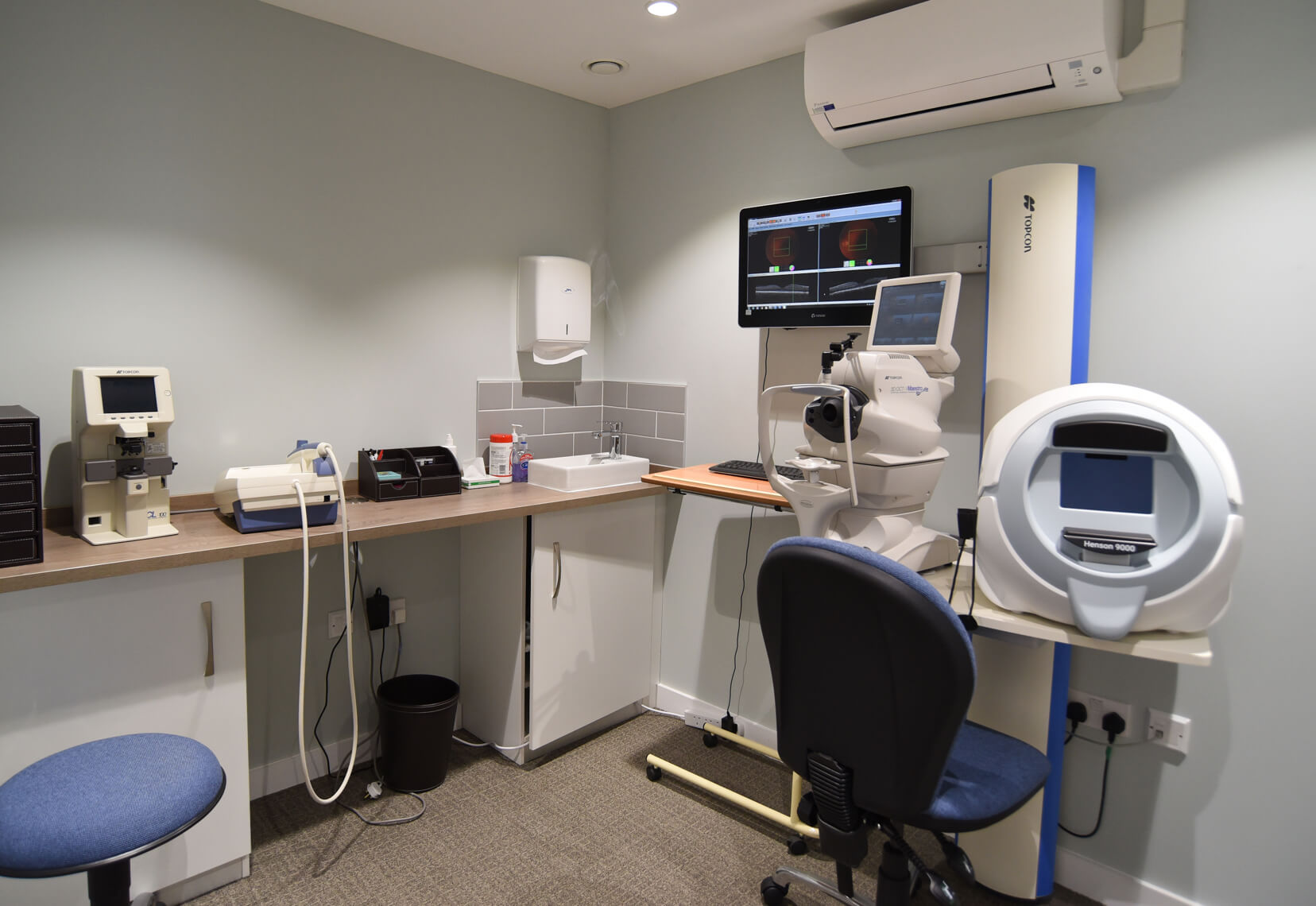 Eye examination room with equipment