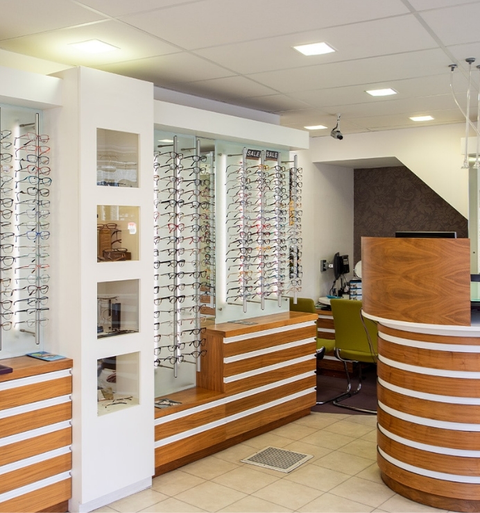 Full display stand of glasses in the Norwich branch